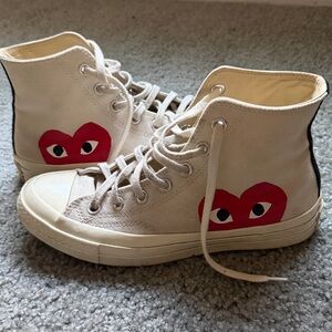 Converse Play Comme des Garcons High Top Sneakers White with Red Heart